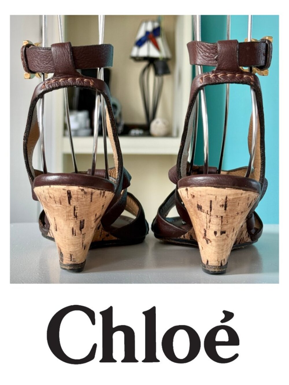 Chloe Strappy Leather Cork Wedge Slingback Sandals (6.5 US / EU 37.5) - Picture 8 of 10